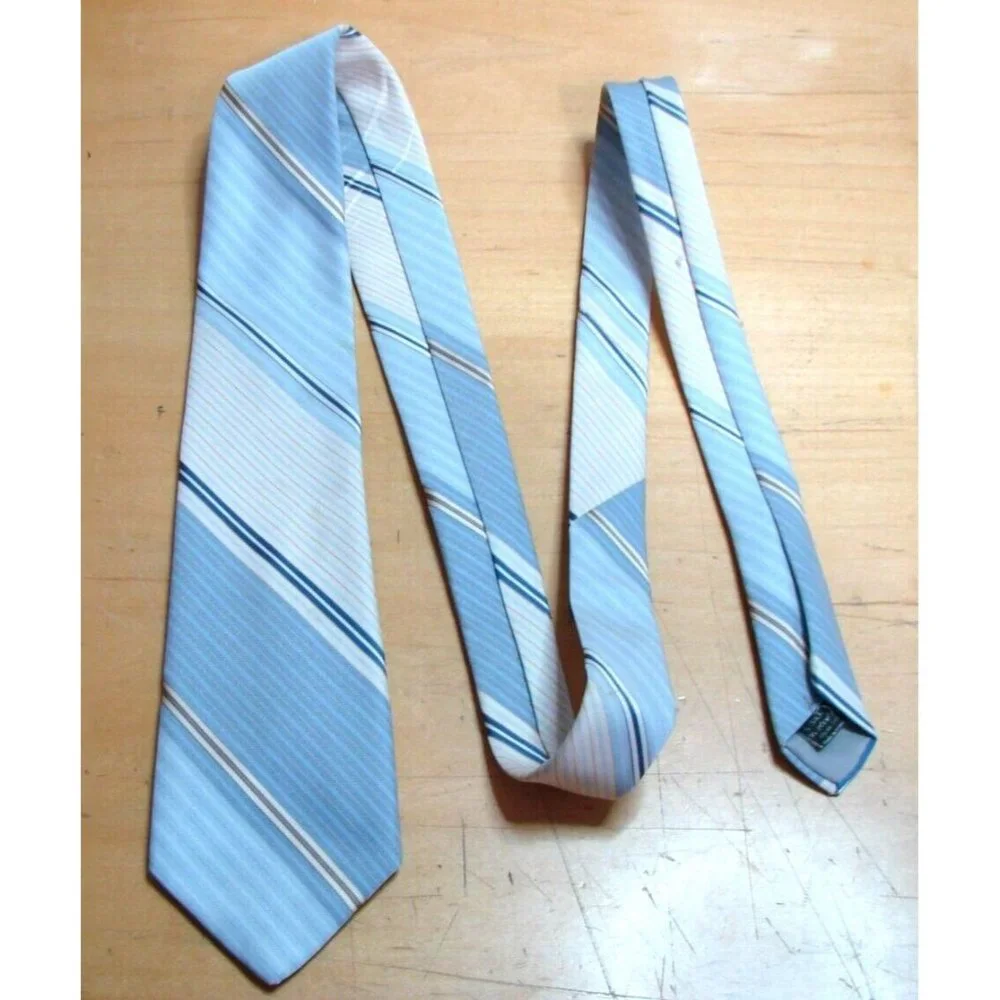 Austin Manor Necktie Mens Striped Blue Tone Silk Polyester Blend Office Formal